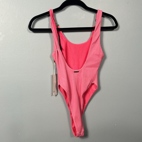 Meshki Pink Yasmin Ribbed Gold Clasp One Piece Bikini XS - Picture 6 of 9